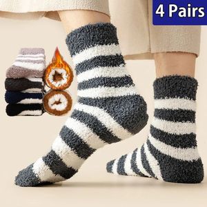 Socks Hosiery 4 Pairs Superior Coral Fleece Socks Men Women Winter Thicken Warm Socks Sleep Home Floor Anti-odor Medium Tube Thermal Socks 231215