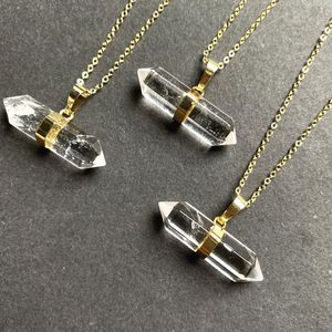 Pendant Necklaces 8mm X 32mm Rock Quartz Double Terminated Point Gemstone Natural Points Crystal Healing Energy Charms Necklace 18 Inches