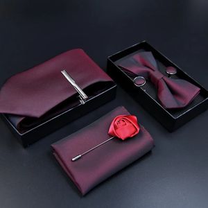 Neck Ties Man Tie Hanky Cufflink Clip Bowtie Brooch 6pcs Set Luxury Necktie Suit for Male Pocket Square Handkerchief Fashion Gift Box 231214