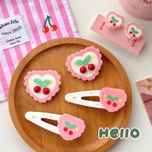 Hårtillbehör japanska koreanska röda körsbärshjärta älskar klipp för flicka barn söt älva söt prinsessa rosa klo mode