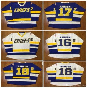 Custom Men S Hanson Brüder Charlestown Hockey Trikots #16 Jack #17 Steve #18 Jeff Slapshot Film Trikots genäht kostenlos Versand