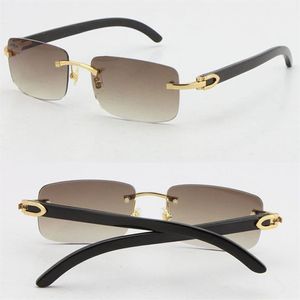 Whole Selling Rimless Black Genuine Original Buffalo horn Sunglasses 18K Gold Unisex Golden Brown Gray Red Blue UV400 Lens mal242h