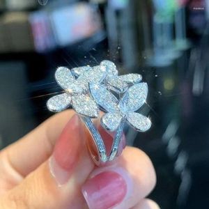 Cluster-Ringe, Blumen-geschlossener Ring, exquisiter Pendler, Iris Japonica, Super-Flash, süße Prinzessin, Geschenk, luxuriöser edler Schmuck aus 925er Sterlingsilber