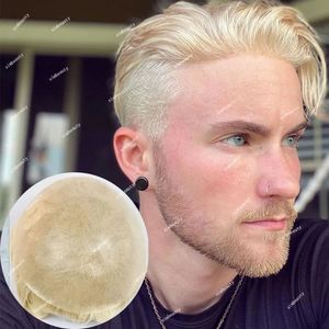 Men's Children's Wigs Platinum Blonde Grey Mens Toupee Wig Durable Vlooped Thin Skin Full PU 100 European Human Hair Replacement Capillary Prosthesi 231215