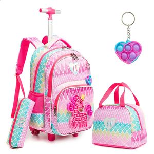 Zaini Zaino con rotelle Unicorno per ragazze Zaini con ruote per bambini delle elementari Set di custodie rosa Borsa da viaggio per laptop 231214