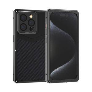 Genuine Carbon Fiber Metal Case for iPhone 15 Pro Max 14 13 Pro Glass Film Armor Cameral Lens Protect Full Cover