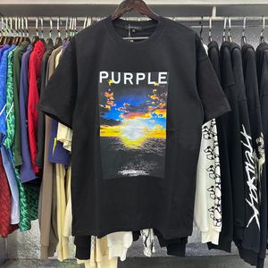 Mens t Purple Brand Shirt Wysokiej jakości wydrukowane czyste bawełniane swobodne ulicy krótkie rękaw