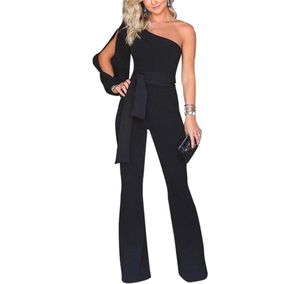 Party Sexy Romans Mumpsuit Womens Sleeve Split One ombro Macacão Noite elegante Use macacões formais pretos SASHES5529007