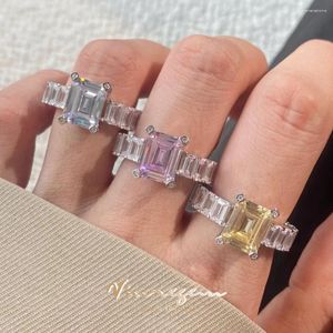 Cluster Rings Vinregem Emerald Cut 4CT Lab Created Sapphire Gemstone 925 Sterling Silver Fine Ring For Women Wedding Engagement Jewelry