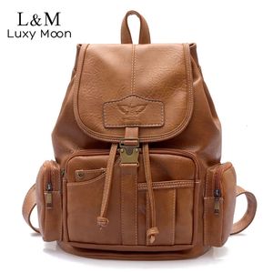 Evening Bags Vintage Women Backpack High Quality Leather School Bags for Teenage Girls Large Drawstring Backpacks Black Brown Rucksack XA50H 231213