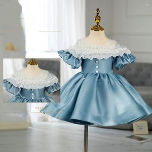 Flickaklänningar baby spanska lolita prinsessa boll klänning spets knapp design födelsedagsfest dopkläder för flickor påsk eid