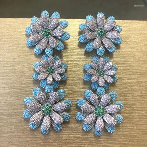 Baumelnde Ohrringe Bilincolor Luxuriöser blauer Blumenohrring für Frauen, Hochzeitsschmuck, Geschenk