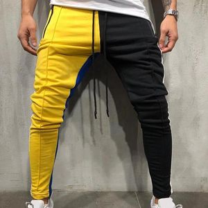 Calças masculinas moda casual sólido solto retalhos cor moletom jogger pant rave bottoms