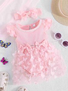 Strampler Mubineo Baby Mädchen Sommerkleidung Outfits Ärmellose Spitze Blumen Strampler Kleid Neugeborenen Outfit (Zft Lila 0-3 Monate)L231114