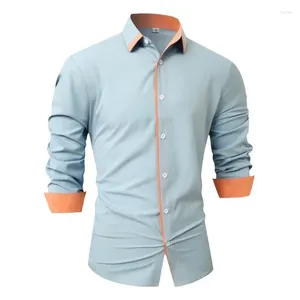 Men's Dress Shirts Solid Color Patchwork Casual Long Sleeve Shirt Regular Fit Button Down Business For Men Contrasting Top