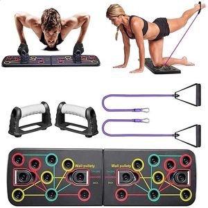 Sit Up Benches 9 i 1 Push Ups Stands Rack Board med Latex Resistance Bands Utövar Muskeltränare Up Stand Borad Gym Fitness Equipment 231214