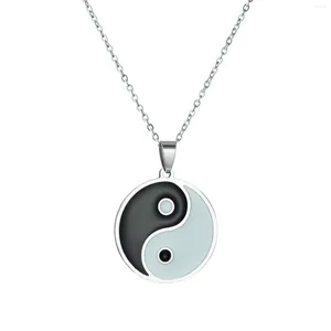 Pendant Necklaces Fashion Silver Color Necklace Chinese Tai Chi Charm Long Chain Jewelry Brother Friend Lovers Gift Wholesale