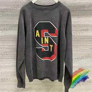 Męskie bluzy bluzy Ładne umyte bluzy Saint Michael Mężczyźni Kobiety Najwyższa jakość okrągła szyja crack z kapturem Crewneck T231215