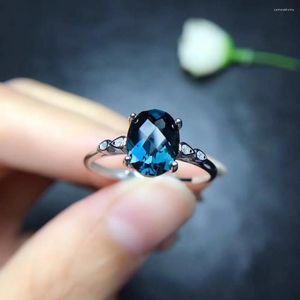 Cluster Rings London Blue Topaz Ring Solid 925 Sterling Silver Gemstone Fine Jewelry Women Wedding Party Brand