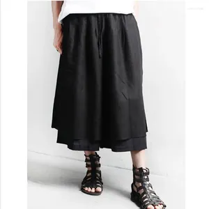 Męskie spodenki Summer Gledy szeroko nogawkowe spodnie Pantaloon Culottes for Men Casual Faux Dwuczęściowy Trend pasa startowego Plus w rozmiarze