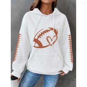 Kadın Hoodies Gevşek Takas Sıradan Kapüşonlu Kazak 2023 Sonbahar/Kış Baskı Sweatshirt Waffle Pullover Kadınlar İçin Üst S-5XL