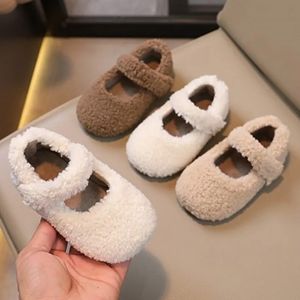 Flat shoes Kids Fur Boat Shoes Warm Mary Jane Shoes Wool Elastic Band Slip on Flat Shoes Girls Plush Baby Flats Children Winter Shoes 107R 231215