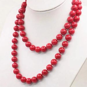 Catene 10 12mm Corallo rotondo Conchiglia rossa Perle Collana Palla Fai da te Ragazza Donna Regali Ornamenti fatti a mano femminili Accessorio Gioielli 36 pollici