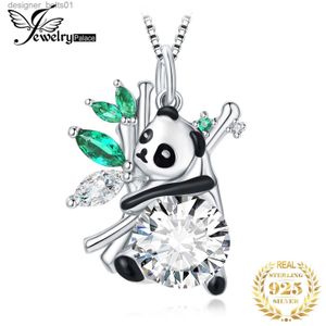 Halsketten mit Anhänger JewelryPalace Neue niedliche Panda-Emaille-simulierter Smaragd 925er-Sterlingsilber-Anhänger-Halskette für Damen und Mädchen, edler Schmuck, ohne Kette, L231215