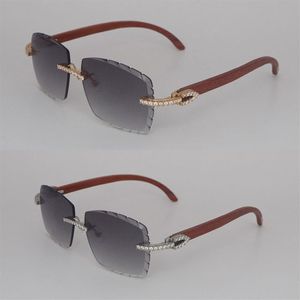 Neue Moissanit-Diamant-Set-Sonnenbrille für Damen, Herren, Original-Holz, randlos, Damen-Sonnenbrille, große Steine, 2 5 Karat Diamant, C, Decorat221E