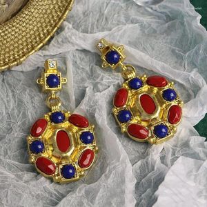 Studörhängen Vintage Färgglada stendroppe för kvinnliga smycken Runway Party T Show Fancy Trendy Boho Ins Japan