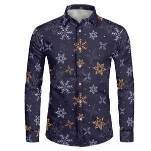 Herrklänningskjortor 2023 Party Men's Christmas Shirt Mönster 3D Tryckt herrknapp LAPEL Långärmad snöflinga Santa skjorta Högkvalitativa kläder J231215