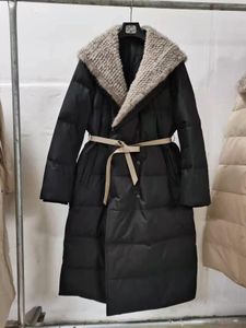 Mink fur hooded detachable down jacket with new waistband, slimming white duck down coat, warm long jacket