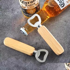 Openers Portable Quick Wooden Handle Bottle Opener Drink Beer Cap Lid Bar Tool Woodens Handles Bottles Openers Drop Delivery Home Gard Dh7Kw