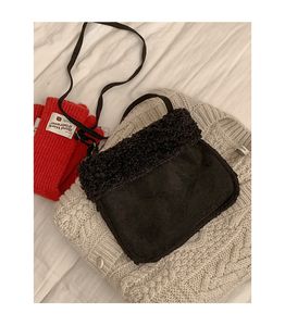 Korean Brown Suede Phone Bag with Lamb Wool Fleece: Cozy Autumn/Winter Crossbody for Women