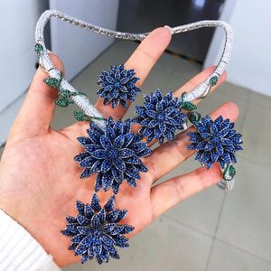 Halskette Ohrringe Set Missvikki Hohe Qualität Luxus 4PCS GROßE Blüte Dubai Stil Armreif Ring Schmuck Charme Weibliche