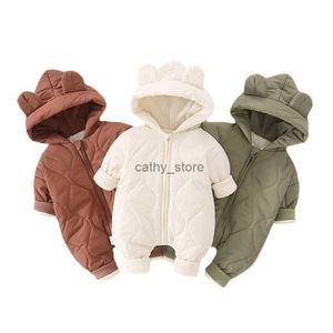 Strampler 3-24M Winter Dicke Neugeborene Baby Mädchen Jungen Mit Kapuze Strampler Baumwolle Säuglingskleidung Outfit Overall Warme Schnee Outdoor Kleidung 2022L231114