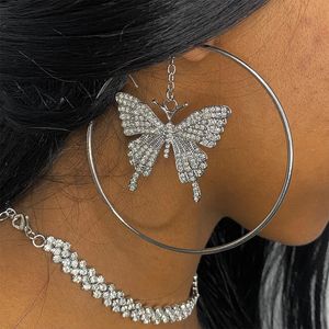 Stud 9 cm duże kolczyki z obręczami motyli z kryształami dla kobiet eleganckie piercing biżuterii ślub 231214