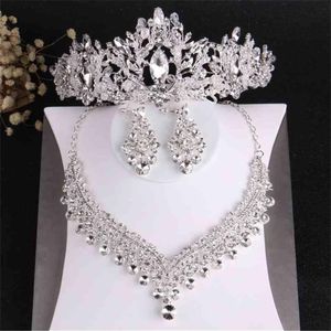 Barock lyxiga kristallpärlor brud smycken set tiaras krona halsband örhängen bröllop afrikansk uppsättning 210701242l