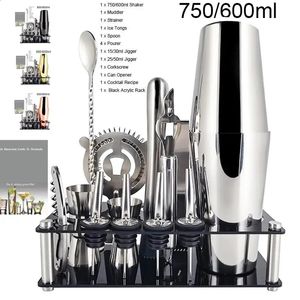 Bar Tools 13Pcs Cocktail Shaker 750/600ml 800/600ml Boston Stainless Steel Mixer Bartender Tools Bar Set Cocktail Recipe With Wine Stand 231214