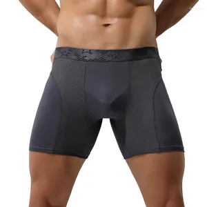Underpants Men's Boxers Shorts Modal Underwear Man Mesh Breathable U Convex Pouch Male Middle Long Leg Panties Large Size L-6XL