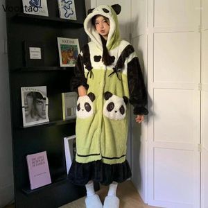 Indumenti da notte da donna Cute Cartoon Panda Pigiama Donna Sweet Lolita Coral Fleece Orso Con cappuccio Homewear Vestaglie Autunno Inverno Casual Pigiama