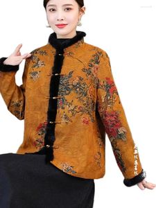 Kvinnors dike rockar kinesiska quiltade kappa vinterkläder vadderad jacka tang kostym päls krage korta mode retro parkor
