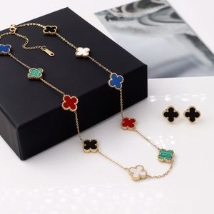 Pendant Necklaces 18K Gold Plated Necklace designer four leaf Clover Necklace and earrings Fashion Red agate Necklace Wedding Party Jewelry gift Combination suit