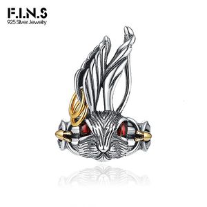 Anéis de casamento Fins S925 Pure Sterling Silver Gold Cool Punk Rabbit Ring Retro Old Design Thai Silver Hiphop Rock Dedo Jóias Acessórios 231214