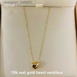 ペンダントネックレスVojefen Women's Neck Heart Pendant Necklace Korean Jewelry Luxury on the Neck 18k Gold Chain Original Pure Girl Chokers Neckel231215