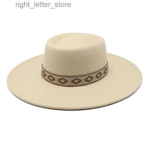 Wide Brim Hats Bucket Hats Women's cap hats for men fedoras felt spring autumn wide brim with chain headgear designer vintage chapel beach Wedding picture YQ231215