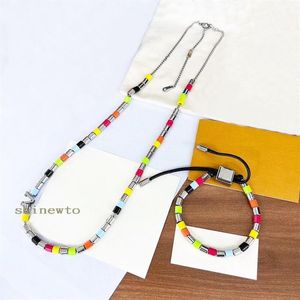 Europe America Fashion Paradise Necklace Bracelet Men Silver-colour Metal Engraved V Letter Multicoloured Resin Hardware Beads Jew2708