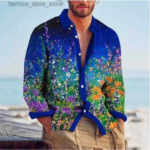 Polos para hombres 2023 Nueva moda Camisa para hombres Camisa con solapa con botones Diseñador casual Estampado de flores Tops de manga larga Ropa para hombres Cardigan S-6XL Q231215