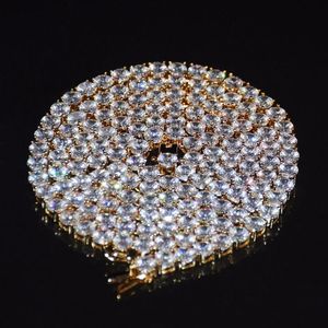 Top Męski łańcuch tenisowy biżuterii Hip Hip 4mm sześcien Cubic Cyrron Gold Miedzi Material CZ Naszyjnik