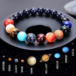 Charme pulseiras de alta qualidade 8 planetas contas pulseira pedra natural universo galáxia sol lua terra jóias para mulheres